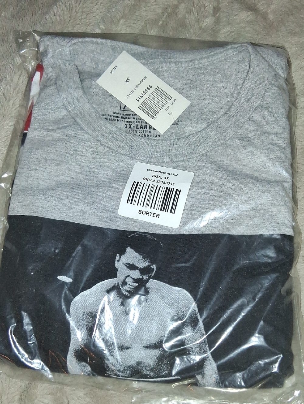Muhammad Ali 3x Mens Gray Graphic Tee with Black Photo Print